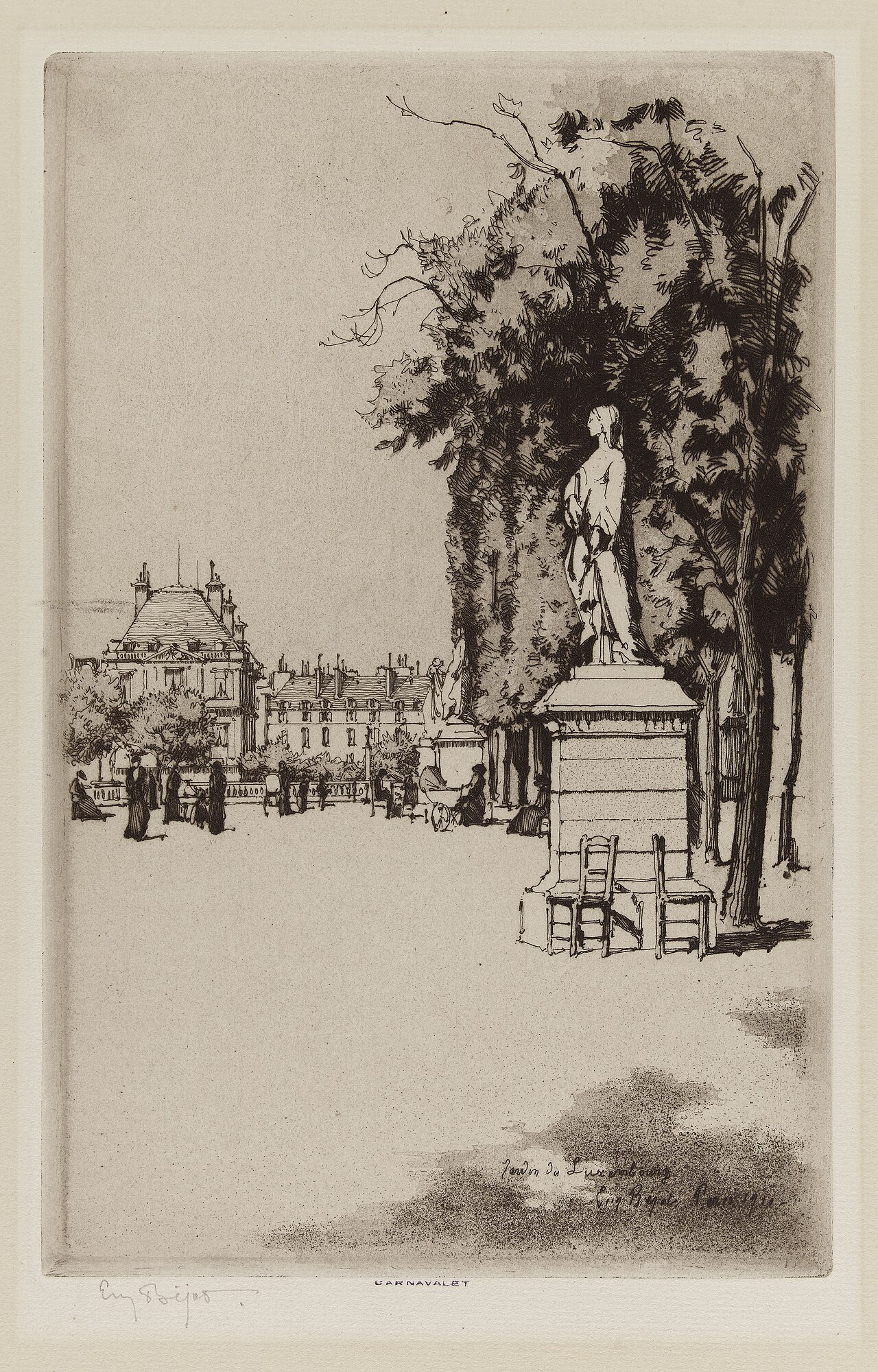 Gravure ancienne du jardin du Luxembourg