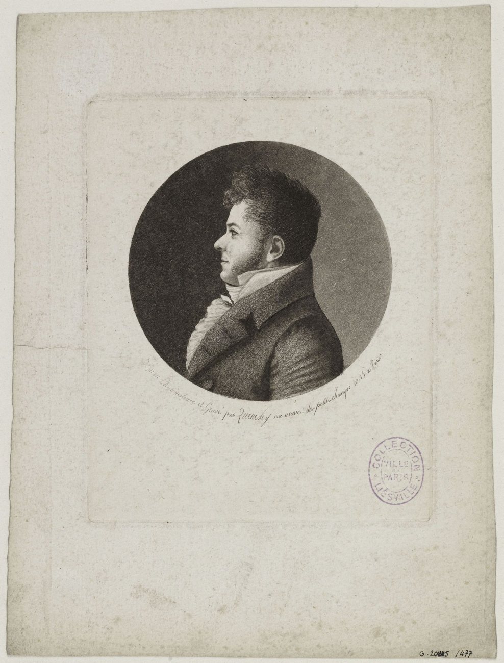 Portrait gravé de Stendhal, de profil