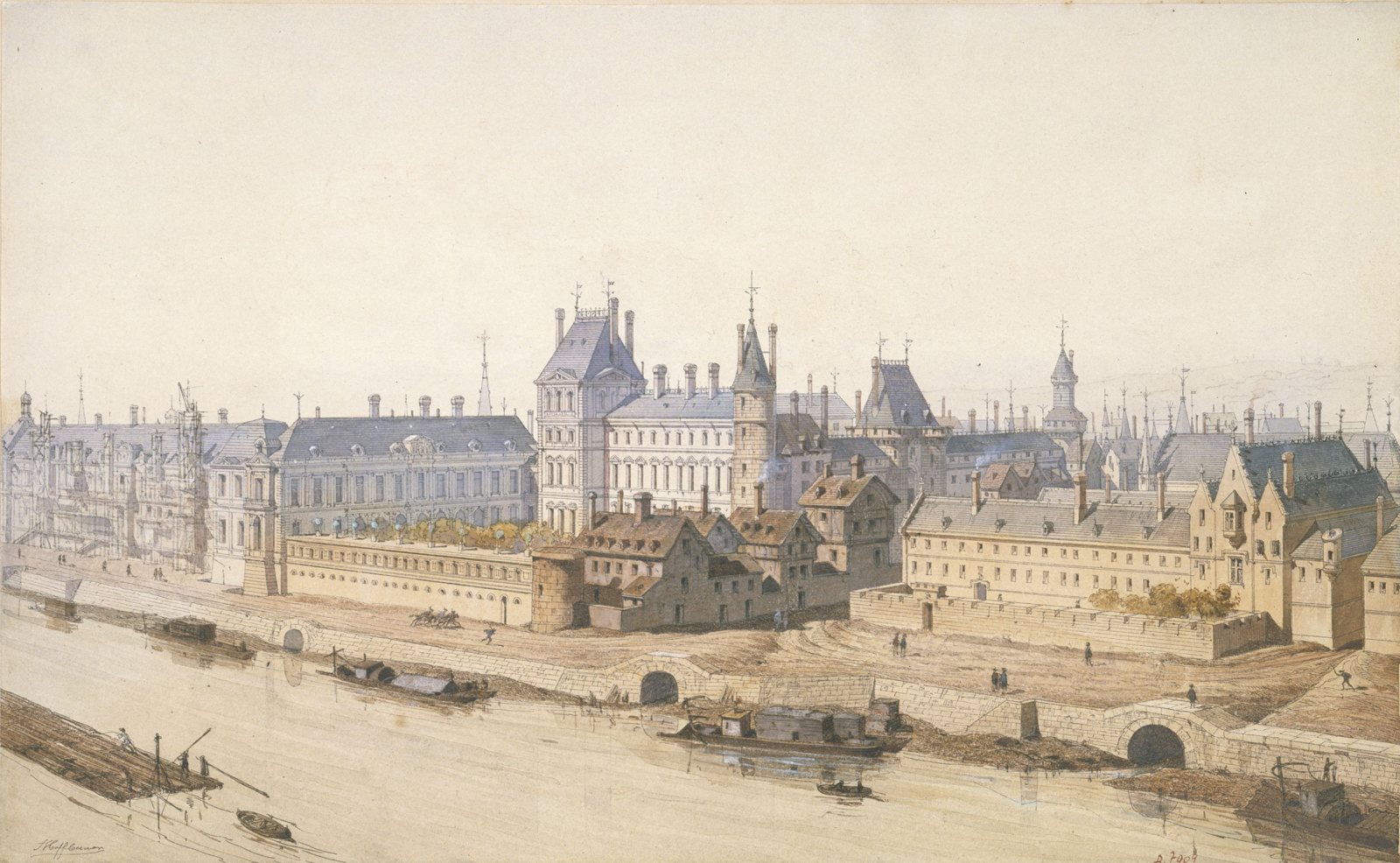 Reconstitution dessinée du Louvre et du Petit Bourbon sous Louis XIII