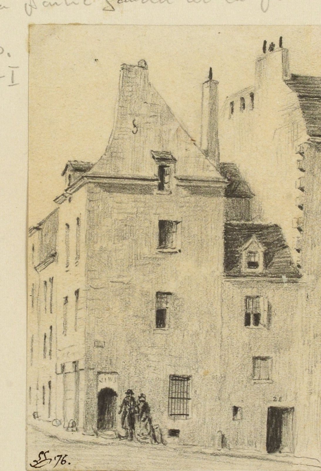 Dessin ancien d’une maison à l’angle des rues Servandoni et de Vaugirard